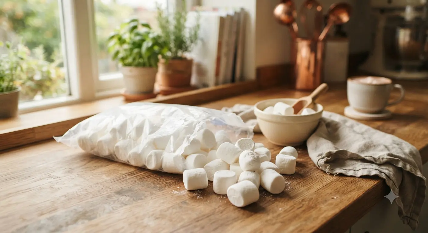 do marshmallows go bad - bag of marshmallows spilled on kitchen counter